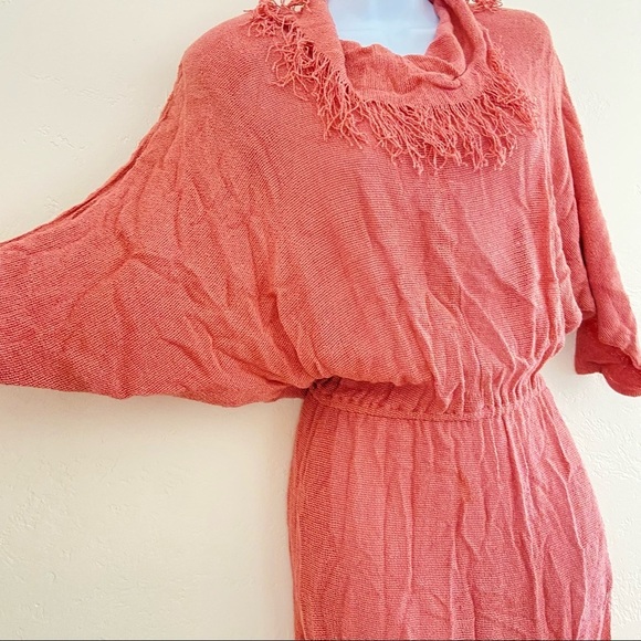 FINAL SALE!! FAYE California Vintage 80s Cowl-neck Linen Weave Fringe P/S - Picture 2 of 6